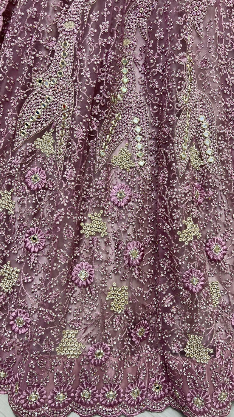 Jyoti Fashion Women's Pyazi Bridal Net Fancy Dori, Multi Thread, Hand Mirror and Diamond Work Wedding Lehenga Choli - Distacart