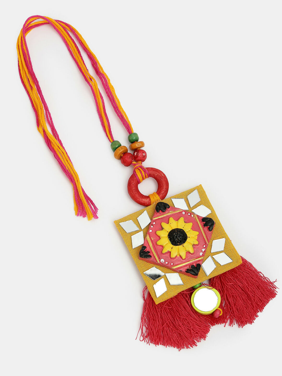 NVR Women & Men Set of 2 Red & Yellow Mirror Work Handcrafted Bhaiya Bhabi Rakhi With Roli Chawal - Distacart