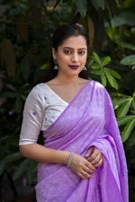 Thumbnail for Lavender Poly Georgette Woven Design Saree with Unstitched Blouse - A2M