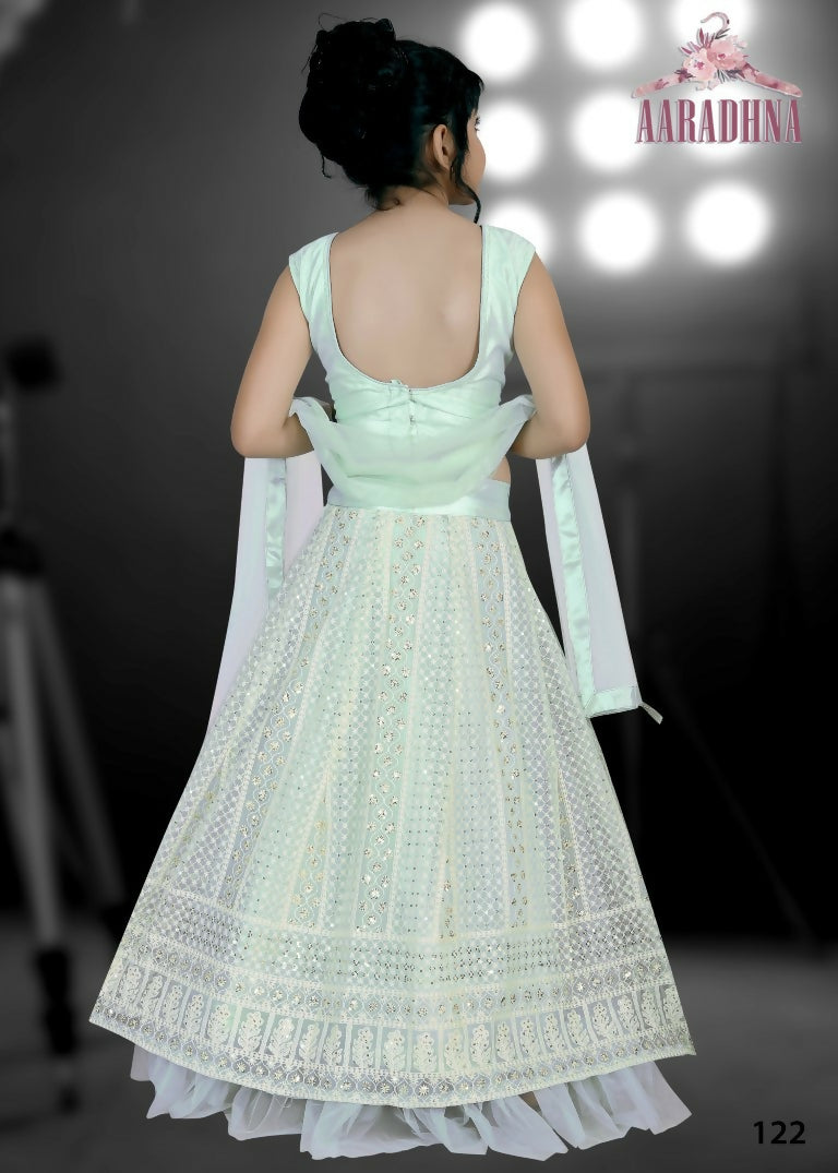 Wedding Designer Darkseagreen Net Kidswear Lahenga - Aaradhna - Distacart