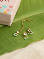 Thumbnail for Ruby Raang Set Of Pastel Green Maang Tikka And Earrings - Distacart