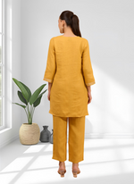 Thumbnail for Joban Fashion Mustard Linen Embroidered Readymade Cord Set - Distacart