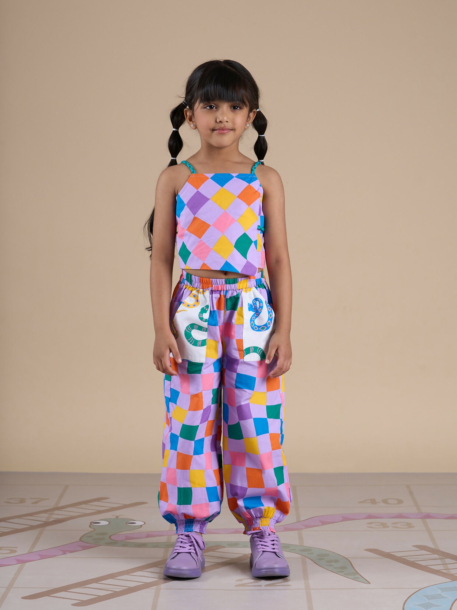 Snakes and Ladders Girls Multi Color Rotary Print Top and Pant Set from Siblings Collection - Distacart