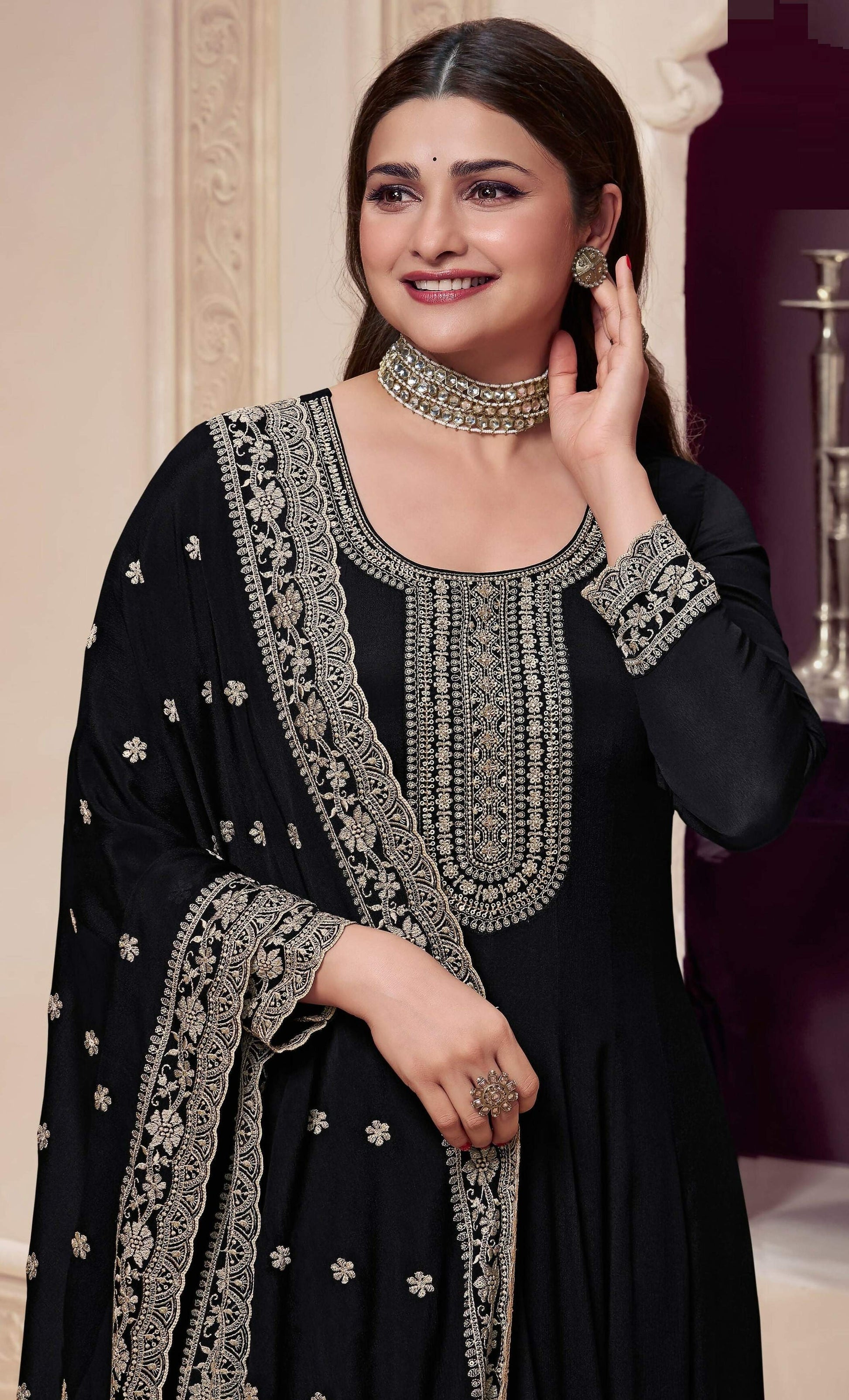 Anaita Black Embroidered Silk Stitched Anarkali Suit - Distacart