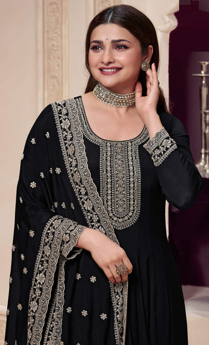 Anaita Black Embroidered Silk Stitched Anarkali Suit - Distacart