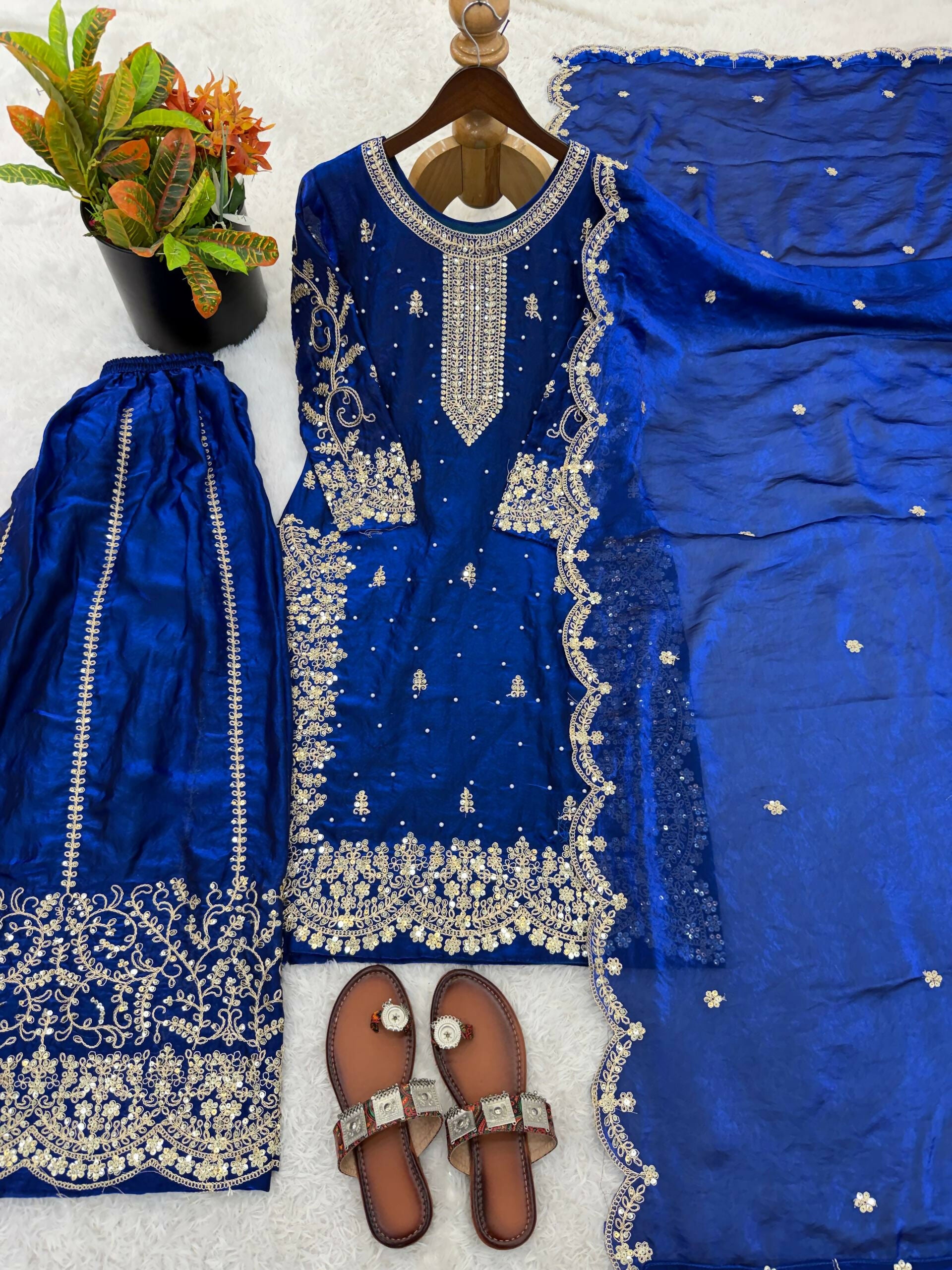 Teeya Creation Womens New Trendy Embroidery Coding And Sequence Work Kurta Set - Dista