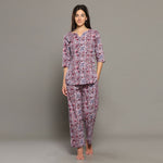 Thumbnail for Breathables Women Cotton Printed Loungewear Kurta And Pants Co-Ord Set Pink I Night Wear | Floral Print - Dista