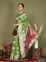 Thumbnail for Astita Linen Cotton Green Saree
