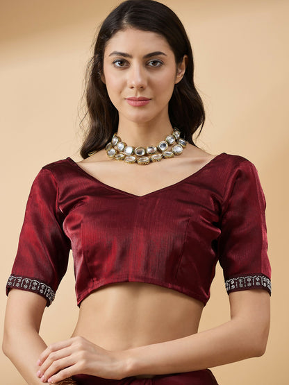 Brown Organza Swaroski Diamond Work Saree with Unstitched Blouse - Radha - Distacart