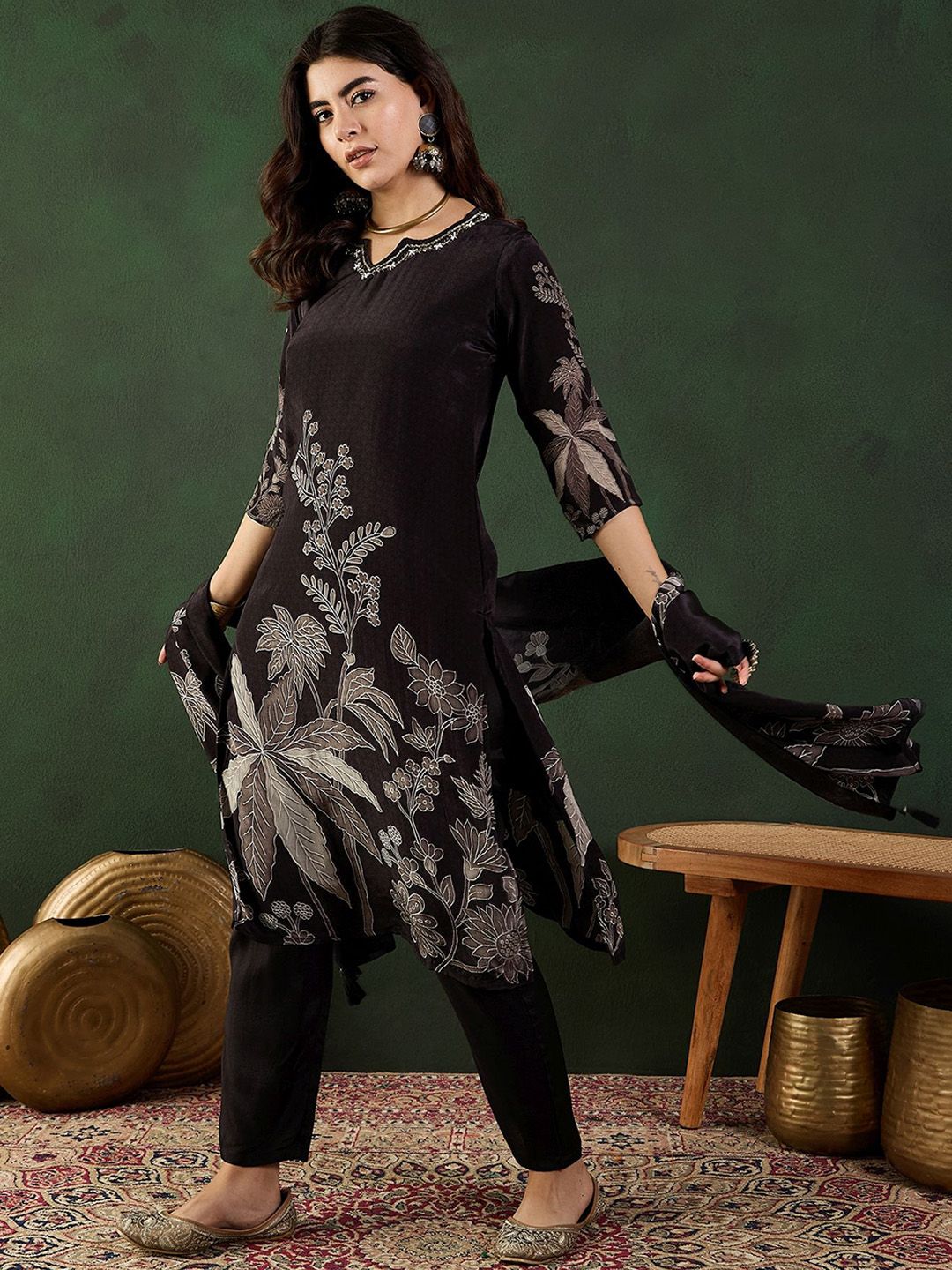 Sangria Floral Printed Kurta Set With Dupatta
