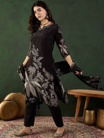 Thumbnail for Sangria Floral Printed Kurta Set With Dupatta