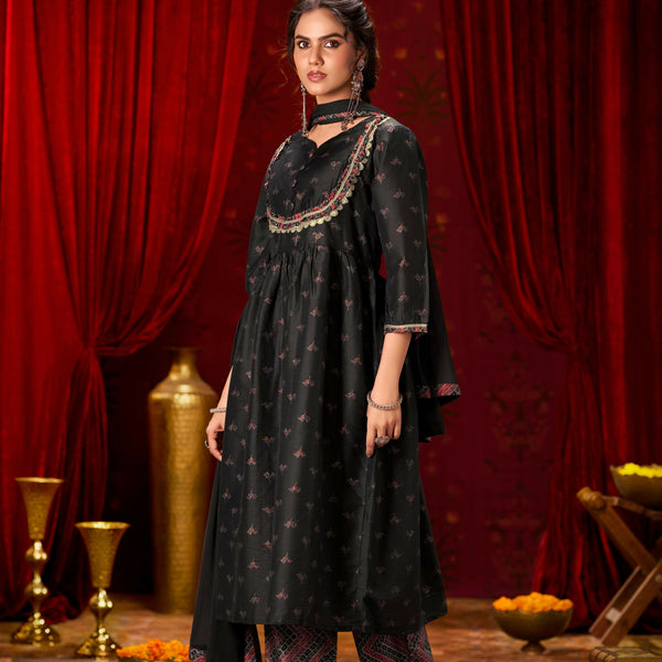 BulBul Black Ajrakh Print Chanderi Silk Kurta Set with Dupatta