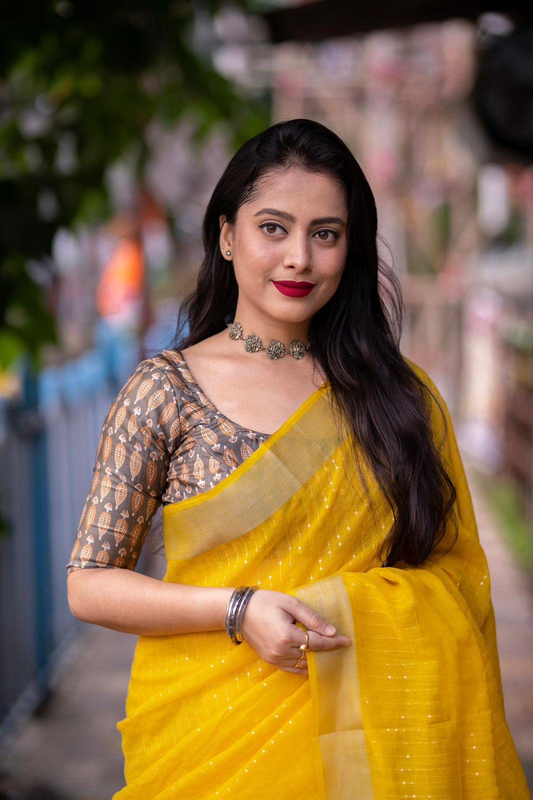 Mustard Linen Sequence Saree with Unstitched Blouse - Hiral Fashion - Distacart