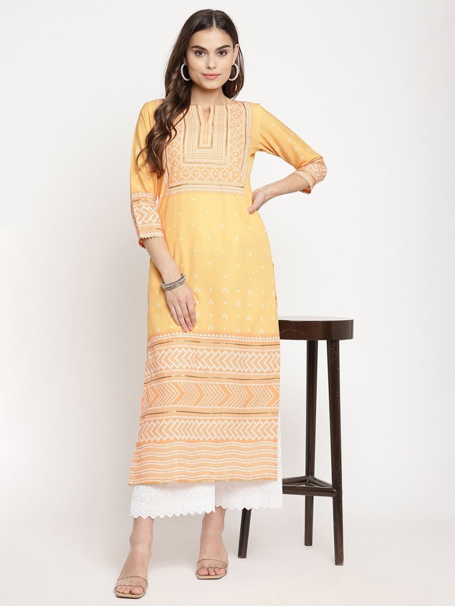 Ahalyaa Women Yellow Crepe Digital Print Kurti