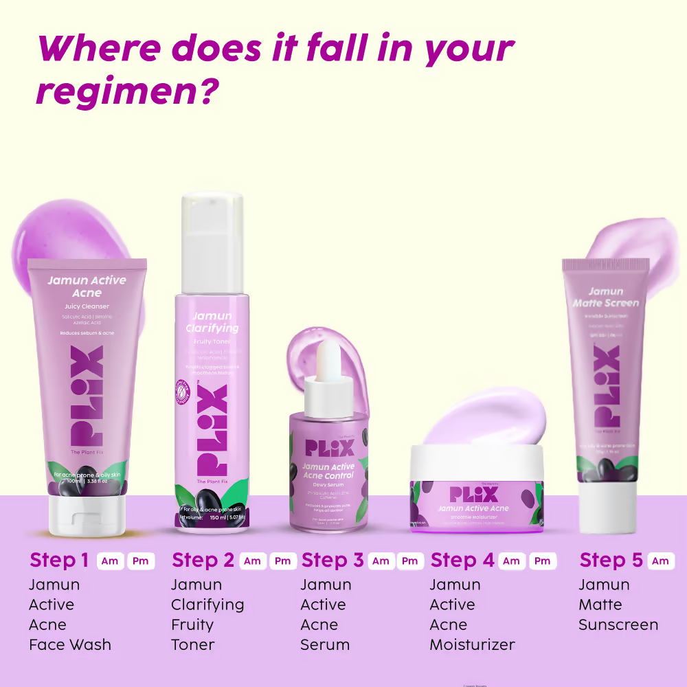 PLIX The Plant Fix - Jamun Active Acne Regime With Cleanser & Toner To Unclog Pores & Reduce Acne - Distacart