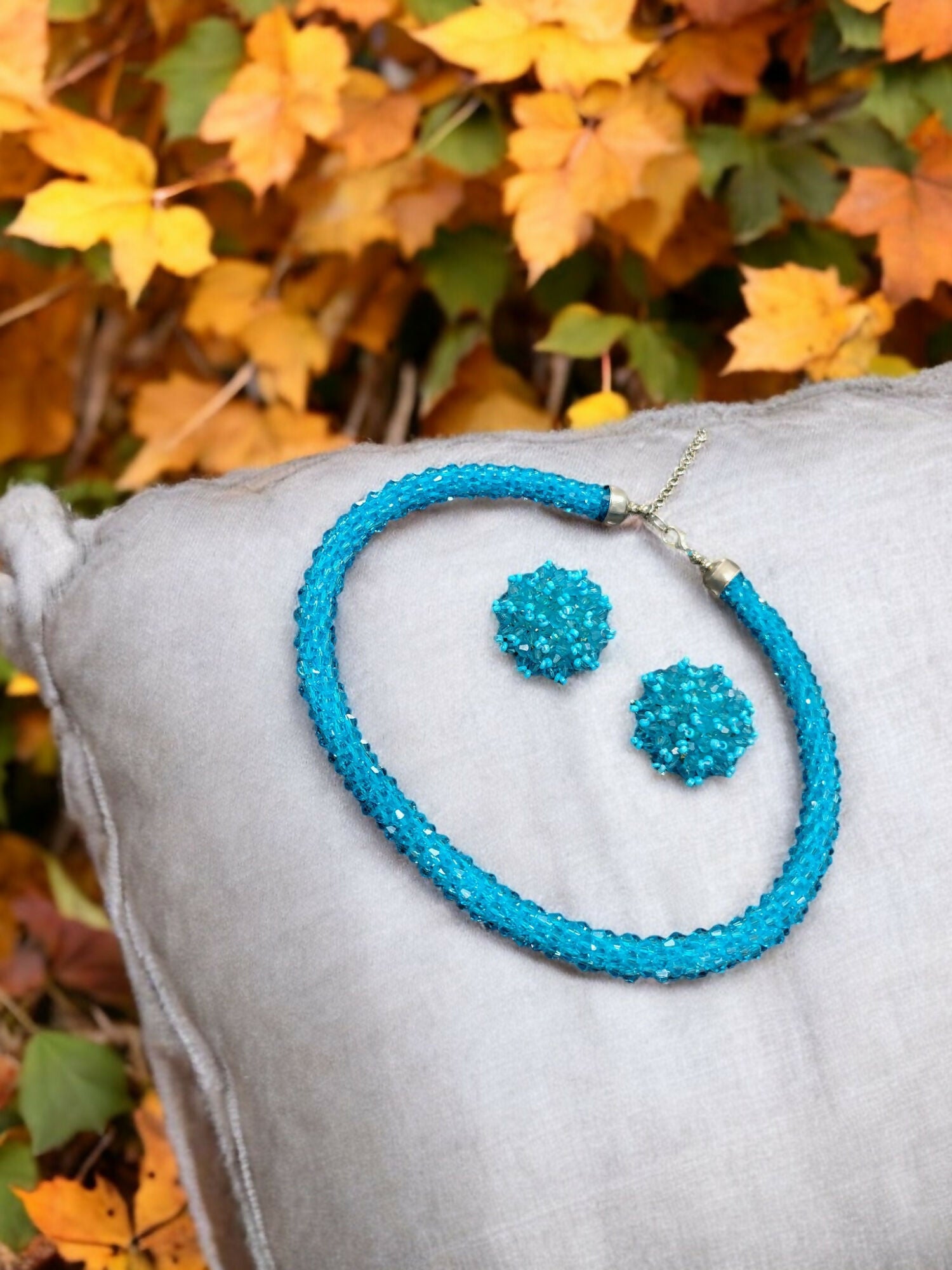 Inhanns Noor-E-Jalwa – Handmade Crystal Bead Necklace / Necklace With Earrings -Adjustable - Sky Blue - Distacart