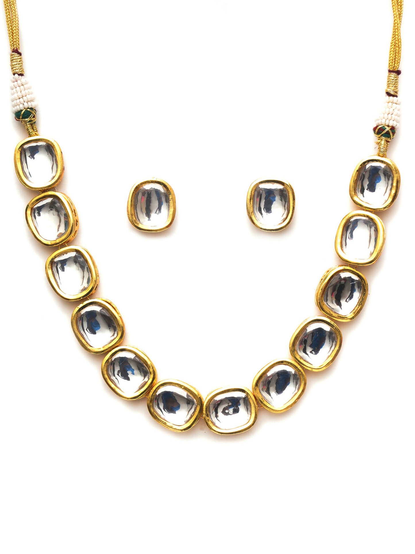 Kundan Choker with Studs Jewellery Set (Gold) - Ruby Raang - Distacart