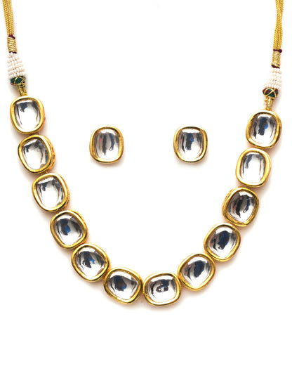 Kundan Choker with Studs Jewellery Set (Gold) - Ruby Raang - Distacart