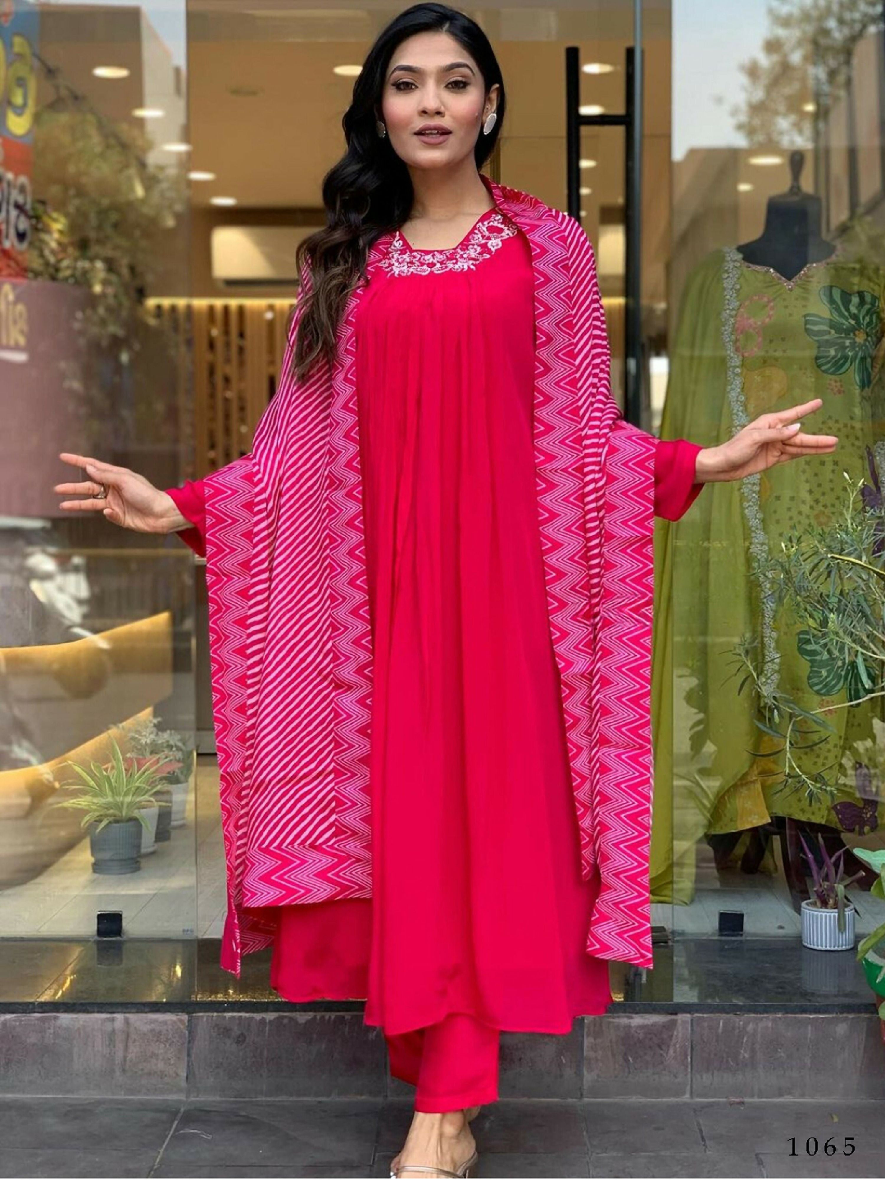 Partywear Designer Viscose Silk With Lining Red Stitched Suit With Dupatta - Tanisha - Distacart