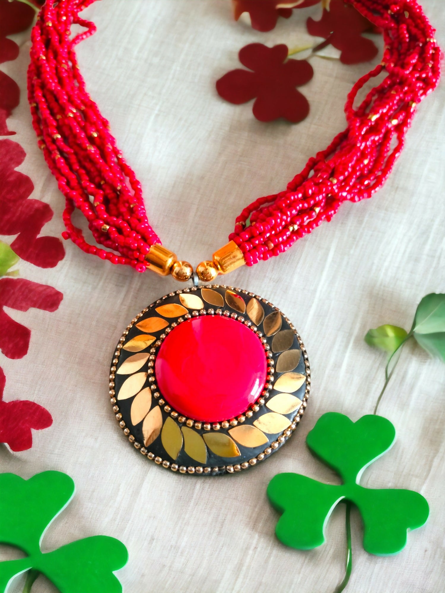 Inhanns Everyday Statement Beaded Pendant Necklace - Red - Distacart