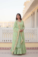Thumbnail for Aastha Fashion Women's Pista Faux Georgette Embroidery Zari Sequins-work Gown with Dupatta - Distacart