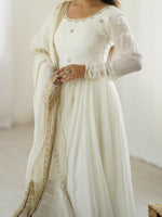 Thumbnail for Joban Fashion white Kurta set with Pant Chinon silk Thread with Sequins work