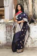 Thumbnail for Joban Fashion Navy Blue Pure Katan Pure Handloom Banarasi Silk Saree