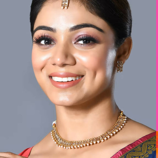 Joban Fashion Women Golden White Polki Necklace Set With Earrings - Distacart