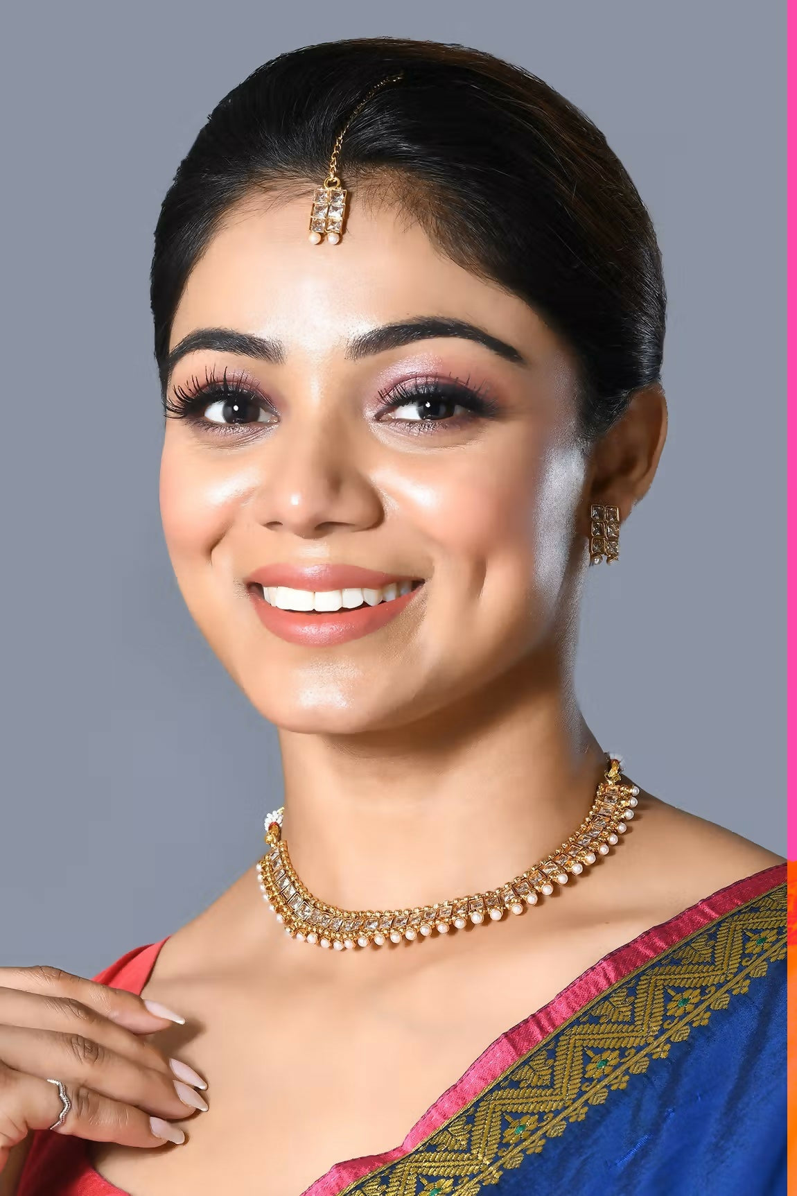 Joban Fashion Women Golden White Polki Necklace Set With Earrings