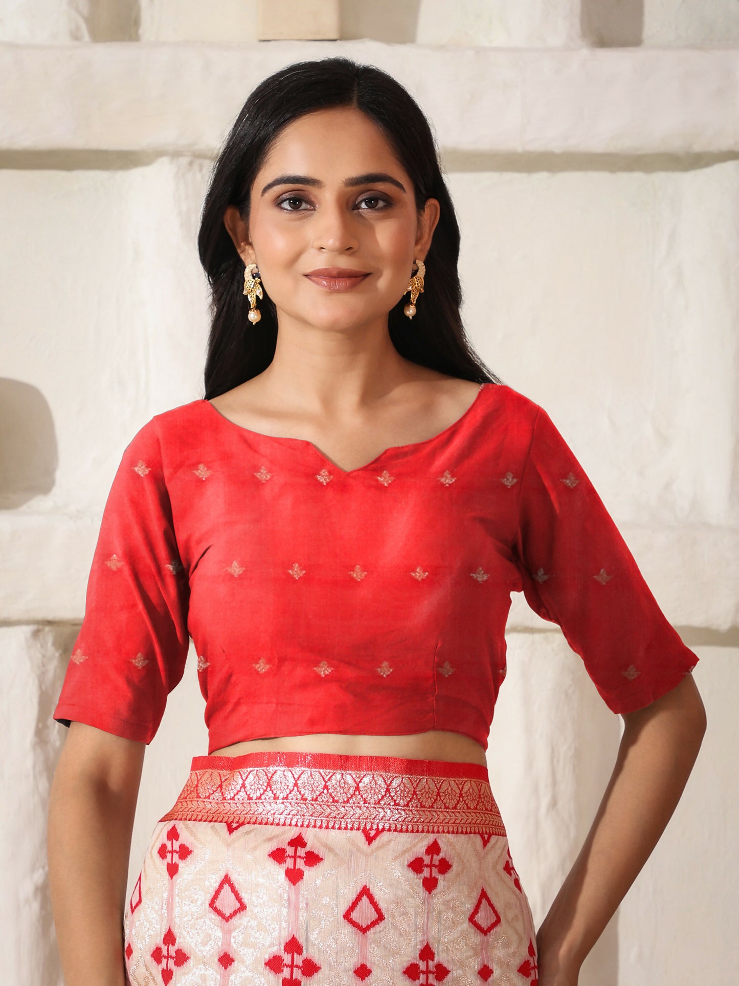 Shree Shyam Fashion Linen Cotton Red & White Saree - Distacart
