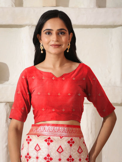Shree Shyam Fashion Linen Cotton Red & White Saree - Distacart
