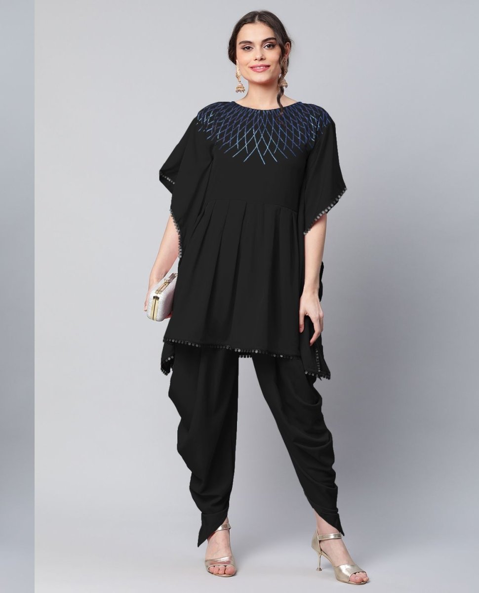 Ahalyaa Women Black Crepe Glitter Printed Kurta with Dhoti Pants - Distacart