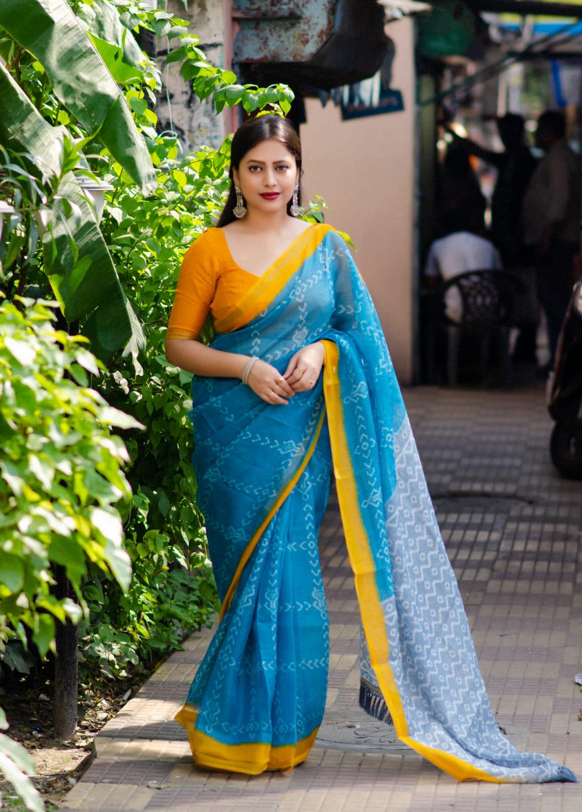 Rama Polycotton Ethnic Motifs Saree with Unstitched Blouse - A2M - Distacart