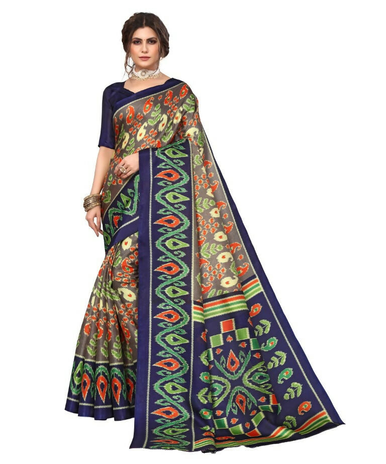 Vamika Navy Blue Printed Art Silk Saree - Distacart