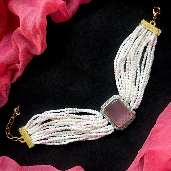 Joban Fashion Onion Pink Brass Ad With Monalisa Stone Beaded Bracelet
