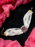 Thumbnail for Joban Fashion Onion Pink Brass Ad With Monalisa Stone Beaded Bracelet