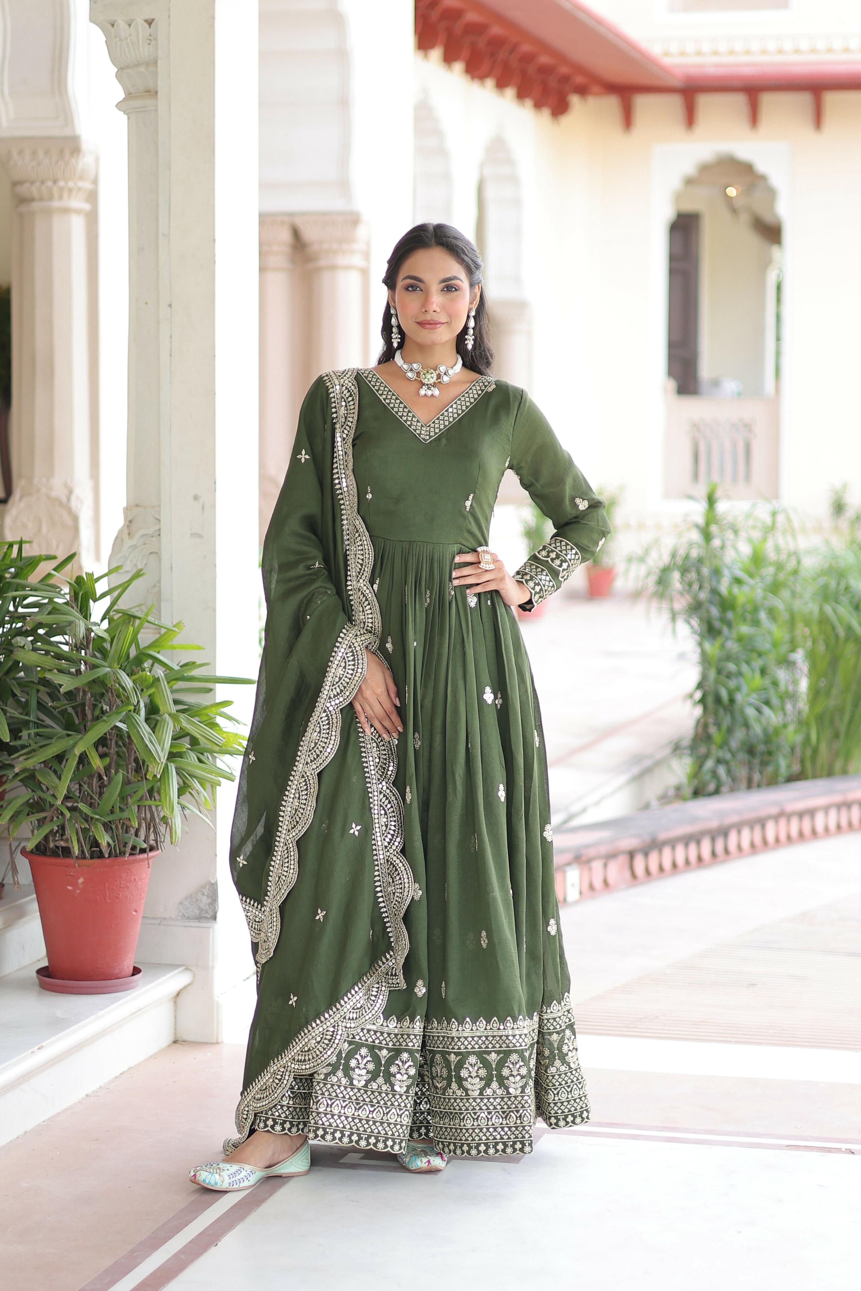 Joban Fashion Green Readymade Kurta Set With Sequence embroidery Work