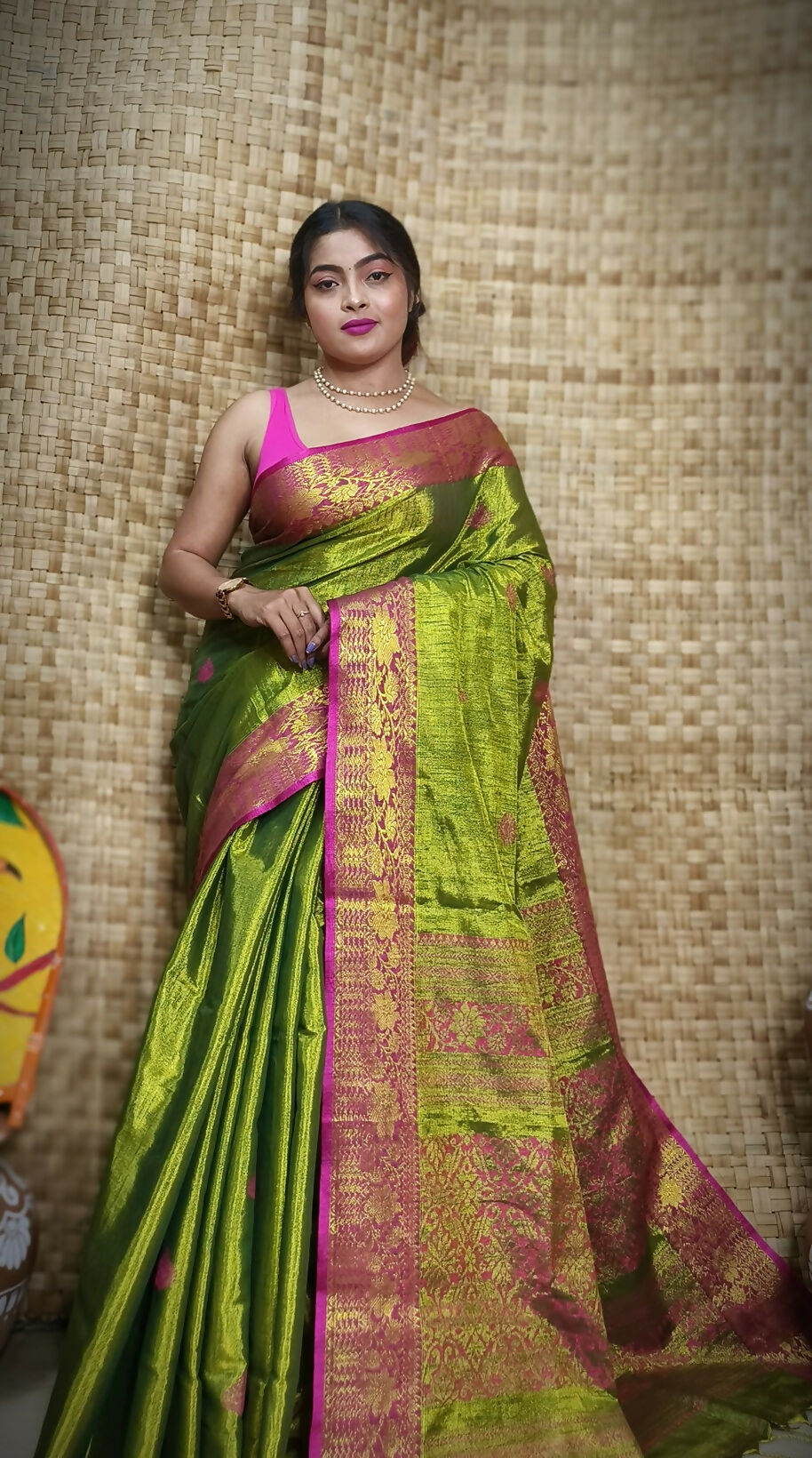 Exclusive Collection Golden Olive Beautiful Tissue Benarasi Saree