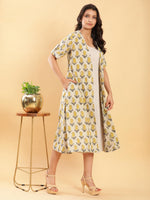 Thumbnail for BohoJazz Vegetable Dye Handblock Jacket with Beige Linen Dress