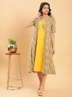Thumbnail for BohoJazz Vegetable Dye Handblock Jacket with Chrome Yellow Linen Dress