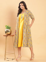 Thumbnail for BohoJazz Vegetable Dye Handblock Jacket with Chrome Yellow Linen Dress
