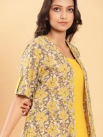 Thumbnail for BohoJazz Vegetable Dye Handblock Jacket with Chrome Yellow Linen Dress
