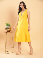 Thumbnail for BohoJazz Vegetable Dye Handblock Jacket with Chrome Yellow Linen Dress