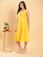 Thumbnail for BohoJazz Vegetable Dye Handblock Jacket with Chrome Yellow Linen Dress