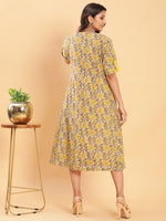 Thumbnail for BohoJazz Vegetable Dye Handblock Jacket with Chrome Yellow Linen Dress
