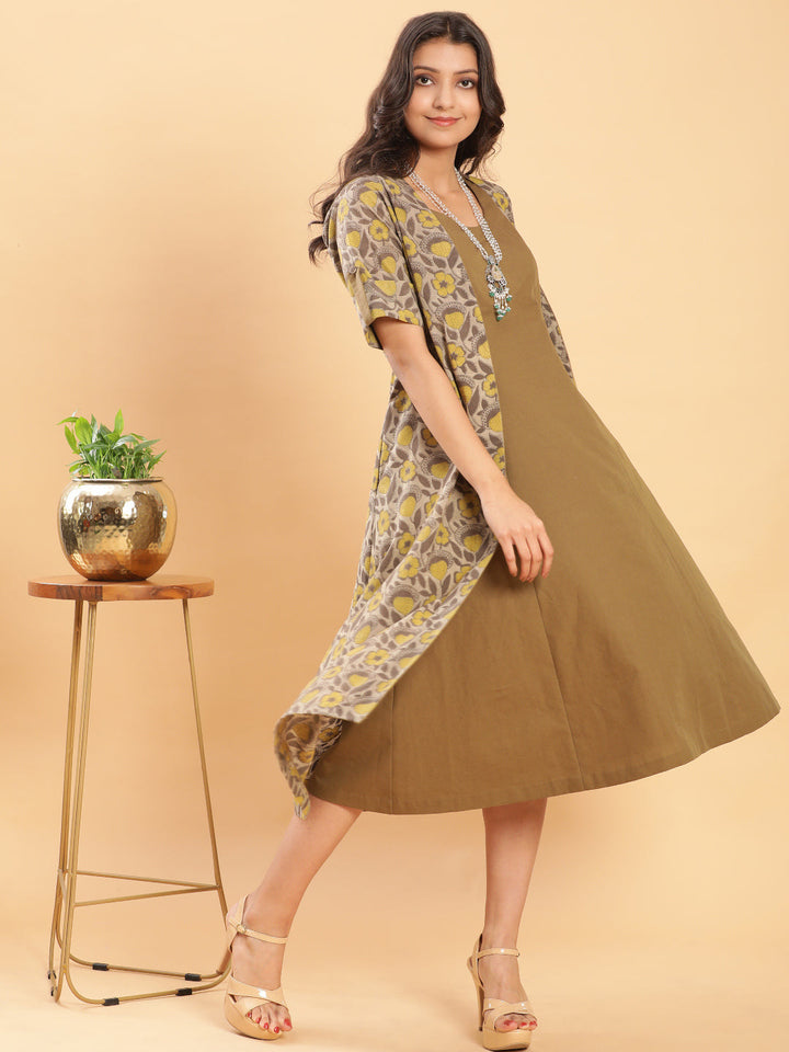 Buy BohoJazz Vegetable Dye Handblock Jacket with Olive Green Linen Dress  Online at Low Price.