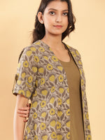 Thumbnail for BohoJazz Vegetable Dye Handblock Jacket with Olive Green Linen Dress
