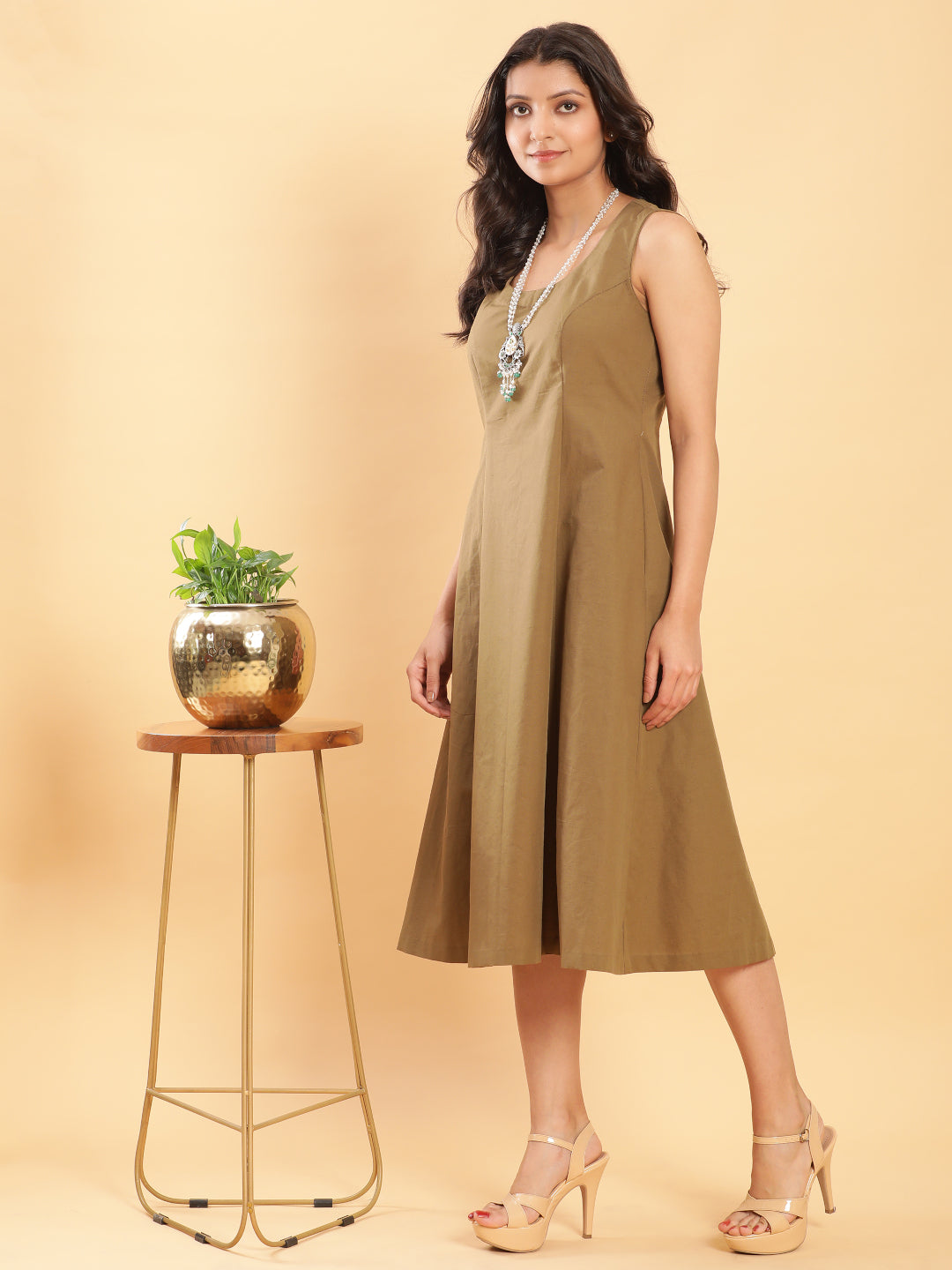 BohoJazz Vegetable Dye Handblock Jacket with Olive Green Linen Dress