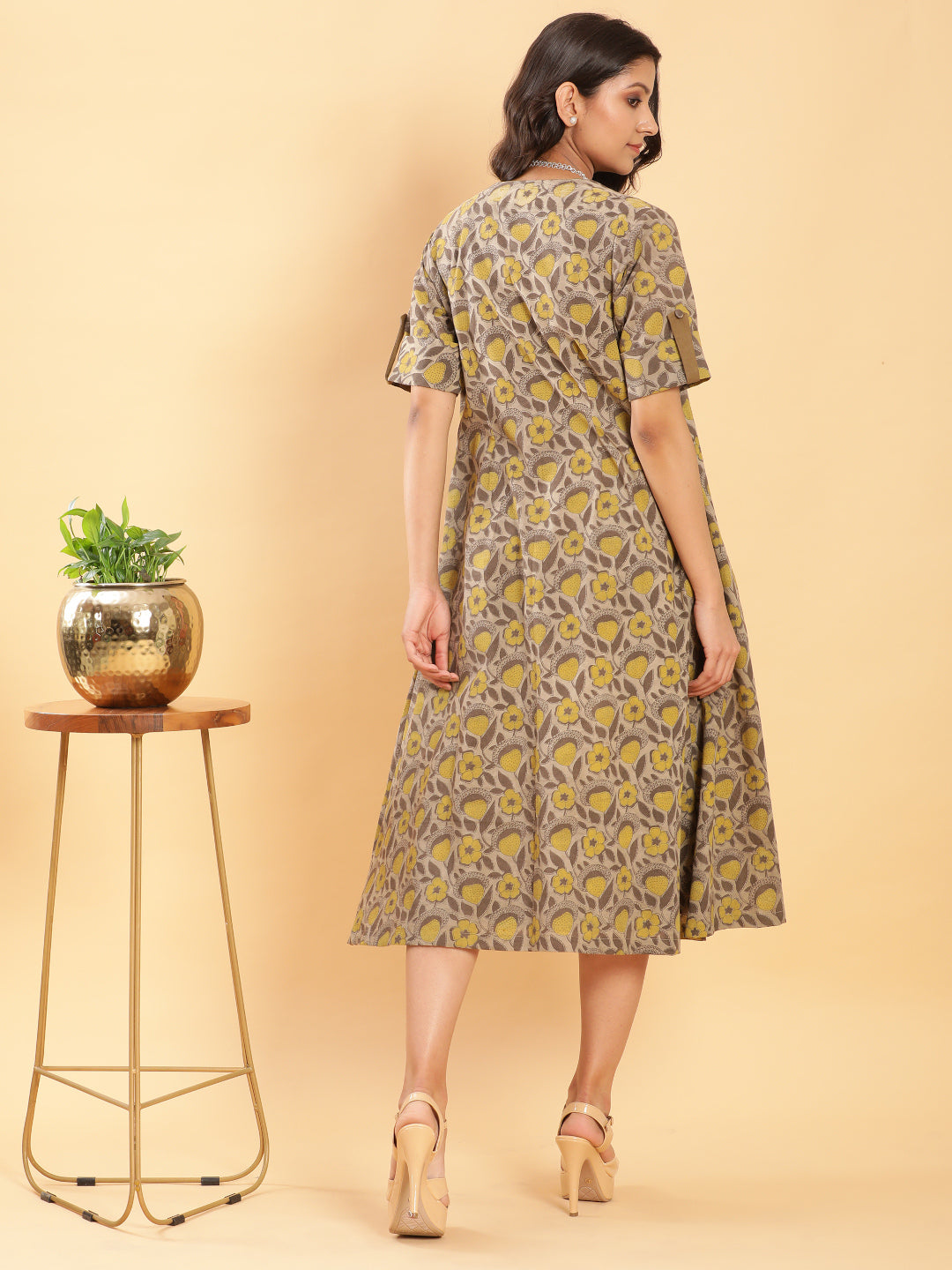 BohoJazz Vegetable Dye Handblock Jacket with Olive Green Linen Dress