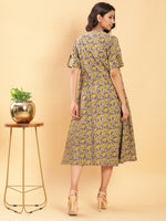 Thumbnail for BohoJazz Vegetable Dye Handblock Jacket with Olive Green Linen Dress